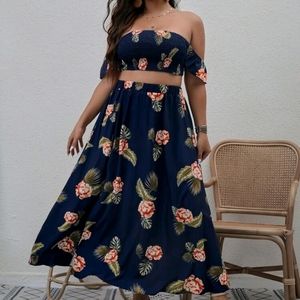 2 piece Navy Floral skirt set
